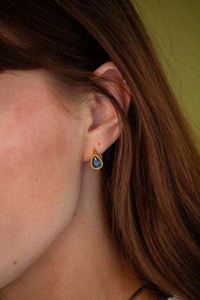 Bezel Gemstone Hoop Earrings: Black