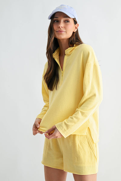 Offset Raw Edge Half-Zip Set: YELLOW GLOW / S:M:L (2:2:2) - Lulu Bella Boutique