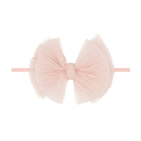 Baby Bling® Tulle FAB® Skinny nylon headband with tulle bow: Pleated Rose Quartz - Lulu Bella Boutique