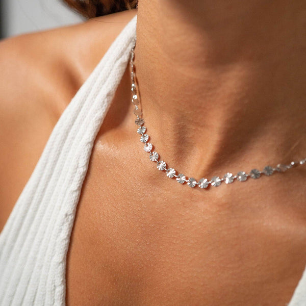 18K Gold PVD Stainless Steel Sunburst Chain Necklace: Stainless / 16+2" - Lulu Bella Boutique