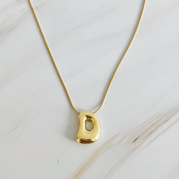 Balloon Letter Initial Necklace: Yellow Gold / T