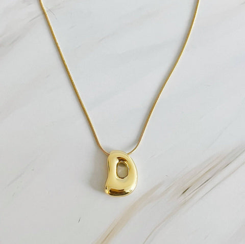 Balloon Letter Initial Necklace: Yellow Gold / D