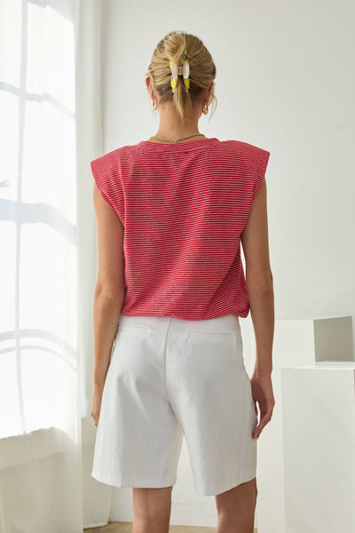 Stripe Knit Bubble Hem Tank Top: Red / XS - Lulu Bella Boutique