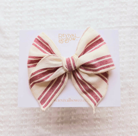 Fable Bow on Clip • Red Stripe - Lulu Bella Boutique