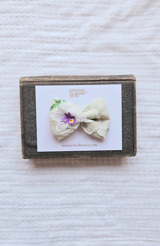 Vintage Handkerchief Bow on Clip • Purple Floral - Lulu Bella Boutique