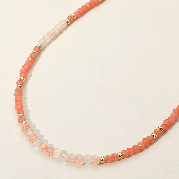 Natural Stone Metal Ball Faceted Beaded Choker Necklace: CORAL - Lulu Bella Boutique