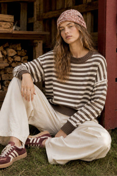 Striped Crewneck Sweater: BROWN MELANGE