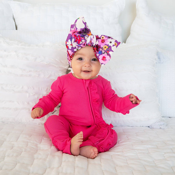 Raspberry Ruffle Zip Bamboo Waffle Baby Clothing : 3-6m