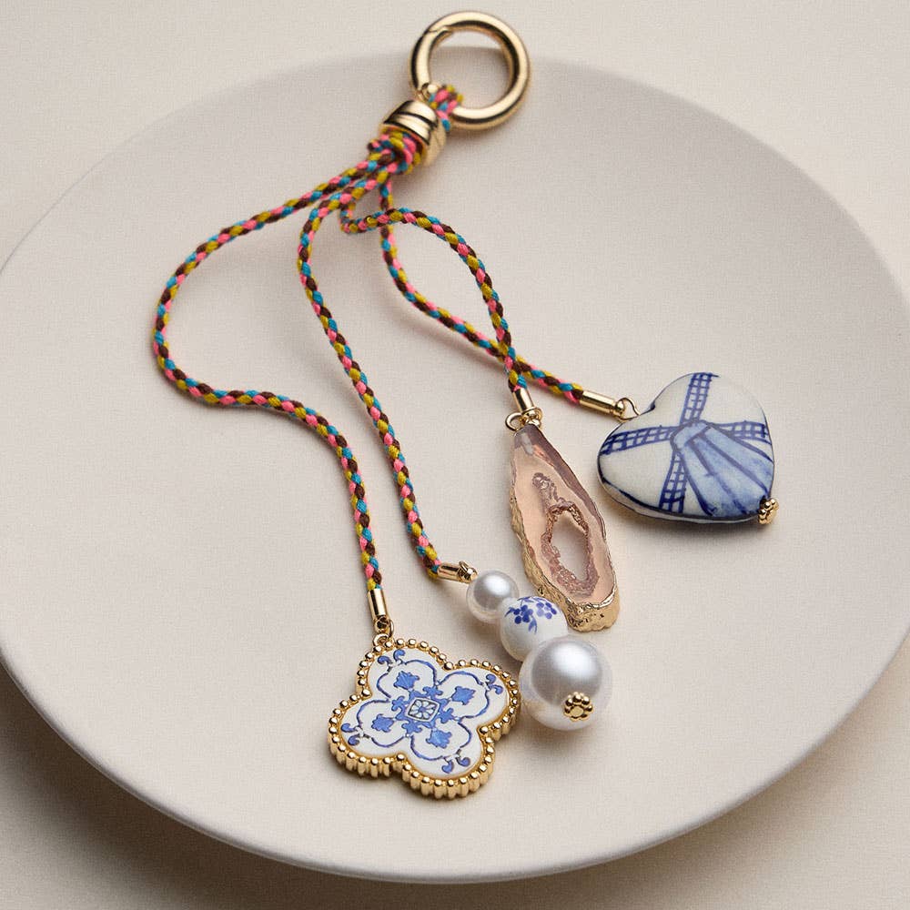 Ceramic Flower Heart Pearl Charm Keychain / Bag Charm - Lulu Bella Boutique