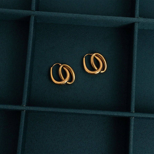 18K Gold PVD Stainless Steel Double Hoop Dangle Earrings: Gold - Lulu Bella Boutique