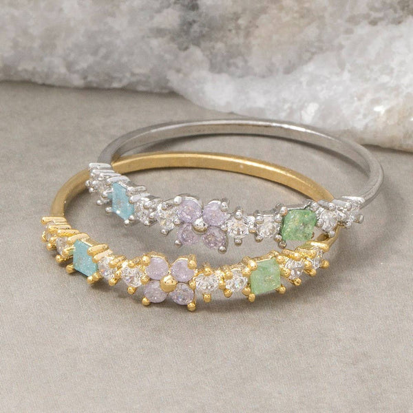 Cz Flower Studded Delicate Ring