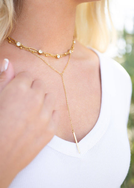 18K Gold PVD Steel Station Stone Paperclip Chain Necklace: Gold / 14+02" / 4mm - Lulu Bella Boutique