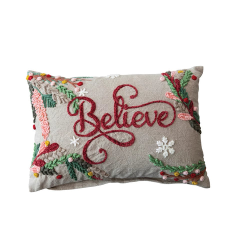 Believe Embroidered Chambray Pillow - Lulu Bella Boutique