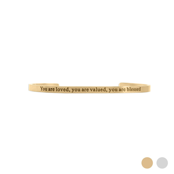18K Gold PVD You are Loved Engraved Bangle Bracelet: Gold