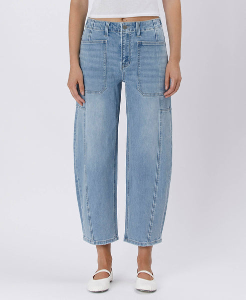 SUPER HIGH RISE ELASTIC BAND BARREL JEANS F5831: ACCOMPLISHMENTS / 24 - Lulu Bella Boutique