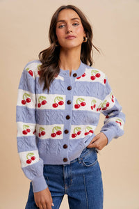 CHERRY KNITTED CARDIGAN: ICY BLUE / L - Lulu Bella Boutique