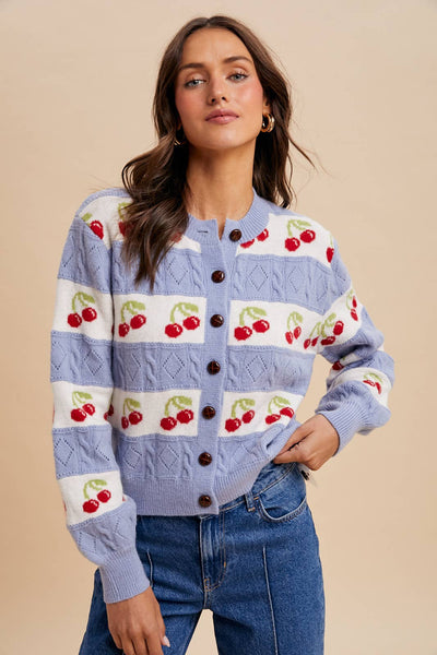 CHERRY KNITTED CARDIGAN: ICY BLUE / L - Lulu Bella Boutique