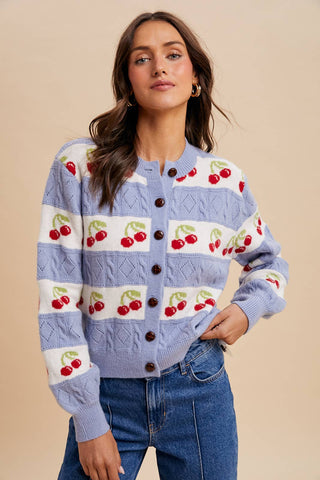 CHERRY KNITTED CARDIGAN: ICY BLUE / L - Lulu Bella Boutique