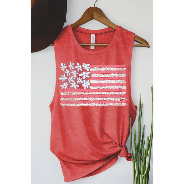 AMERICAN FLAG MINERAL GRAPHIC TANK TOP: Mineral  grey / XL - Lulu Bella Boutique