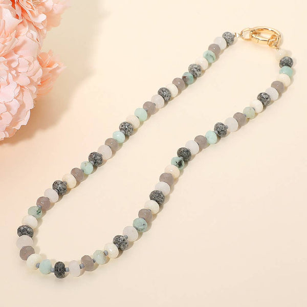 Faceted Pebble Beaded Necklace: Gray,Light