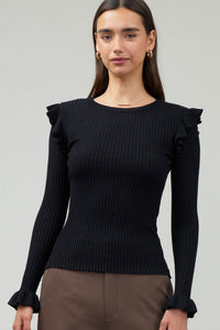 Ruffle Shoulder Rib Sweater