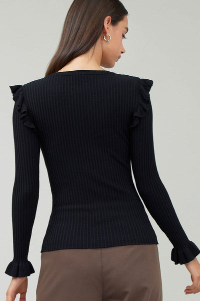 Ruffle Shoulder Rib Sweater