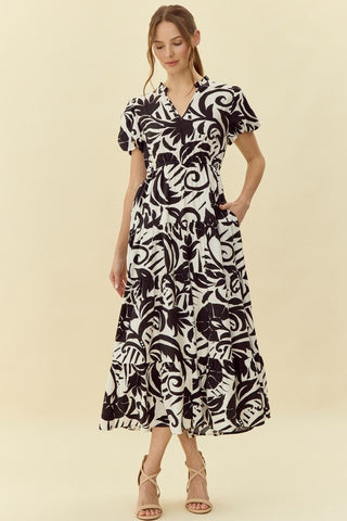 Print Midi Dress with Pockets