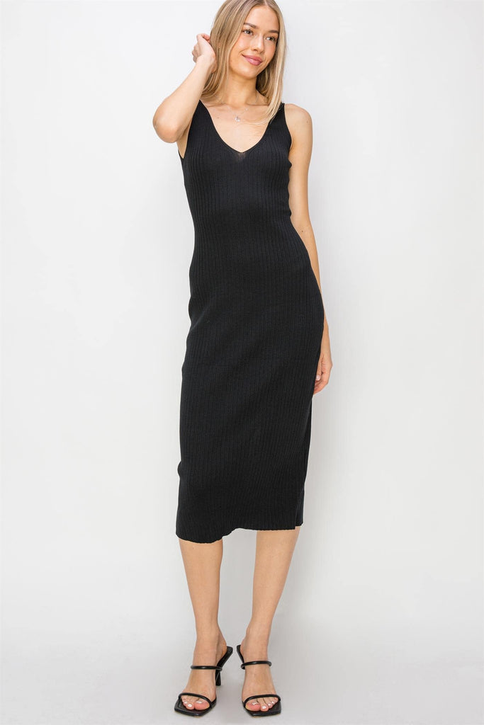 V-Neck Ribbed Bodycon Midi Dress Green / Small V-Neck Ribbed Bodycon Midi Dress Green / Small
