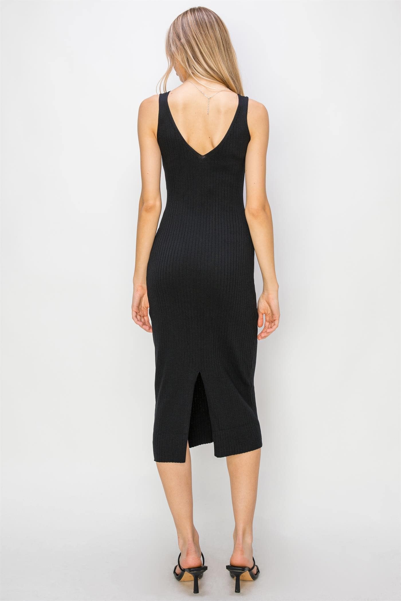 black v neck bodycon midi dress V-Neck Ribbed Bodycon Midi Dress Green / Small
