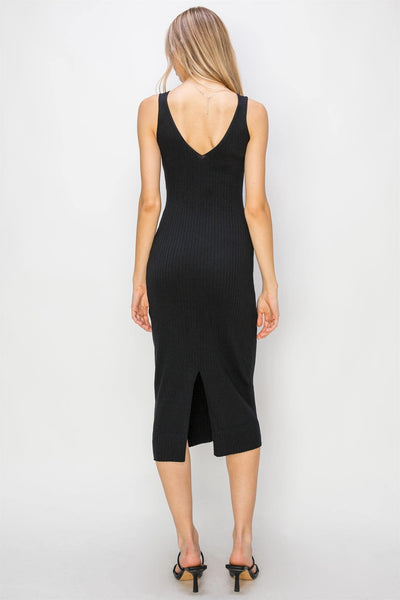 V-Neck Ribbed Bodycon Midi Dress Green / Small V-Neck Ribbed Bodycon Midi Dress Green / Small