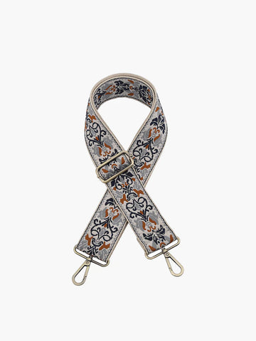 Boho Vine Guitar Strap in Navy, Grey & Camel - Lulu Bella Boutique