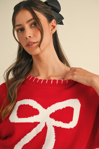 Bow Blanket Stitch Detail Sweater Top