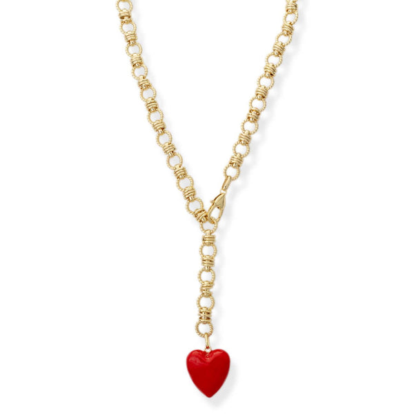 The Rowan Heart Lariat Necklace in Red