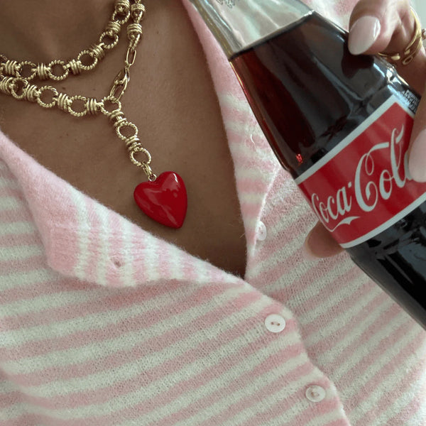 The Rowan Heart Lariat Necklace in Red