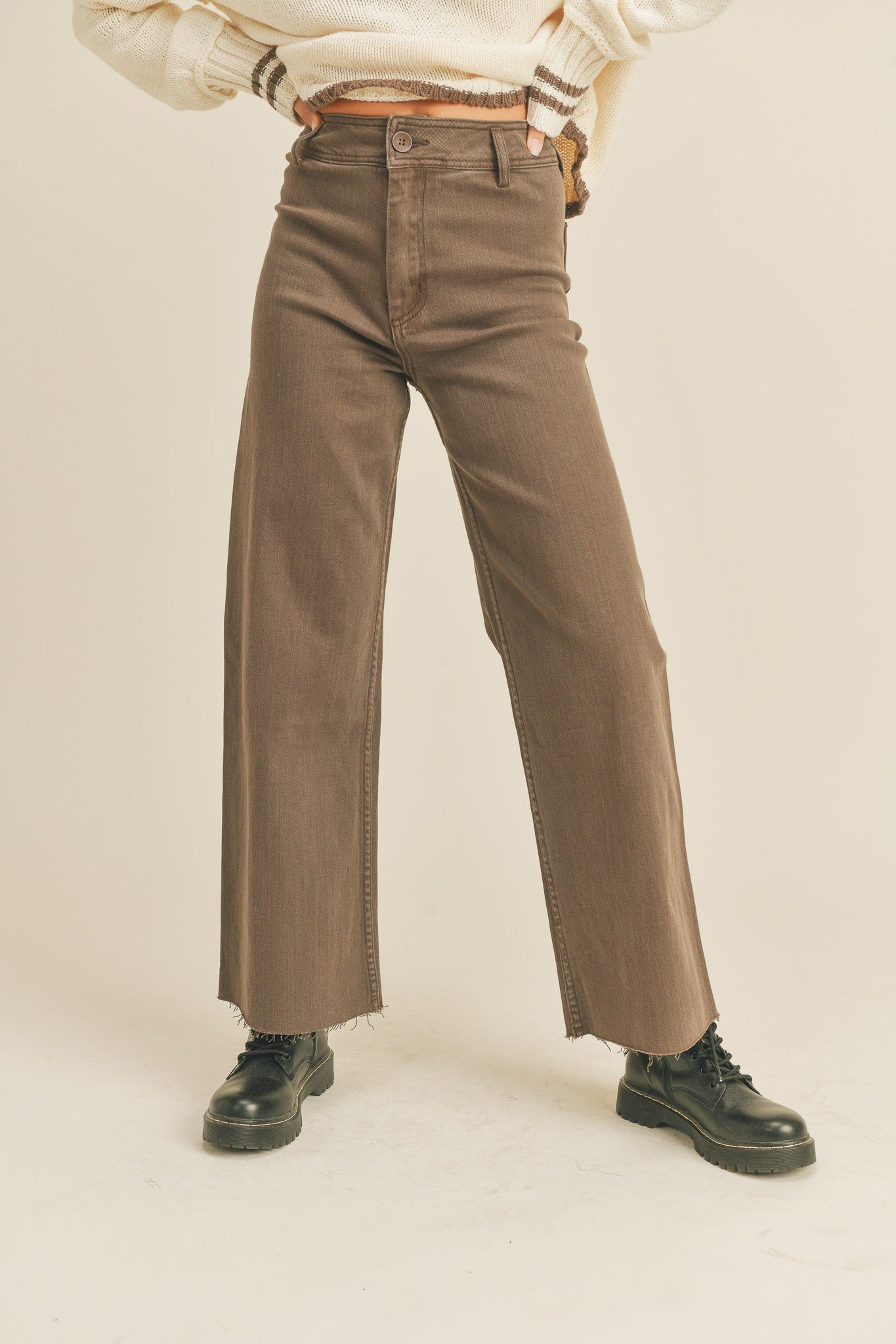 Straight Wide Leg Denim Pants in Brown