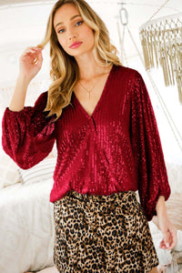 Sequin Balloon Sleeve Top