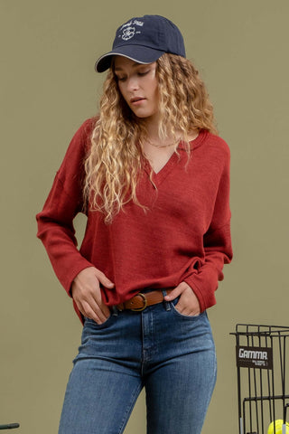 Notch Collar Long Sleeve Top