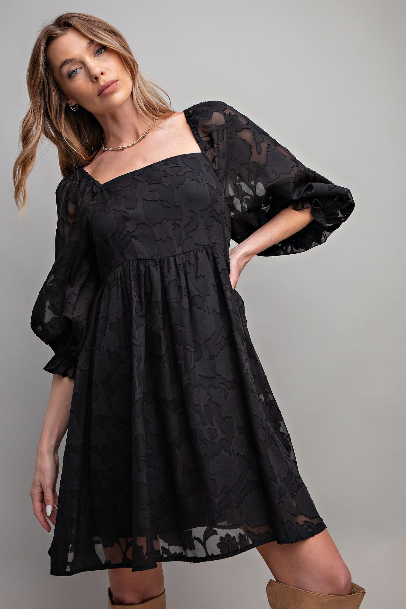 Burnout Lace Babydoll Dress in Black - Lulu Bella Boutique