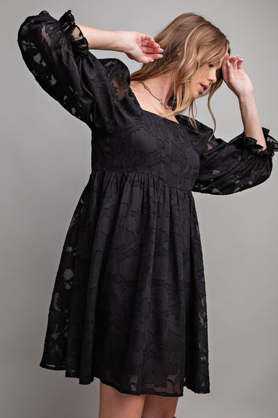 Burnout Lace Babydoll Dress in Black - Lulu Bella Boutique