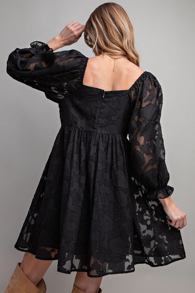 Burnout Lace Babydoll Dress in Black - Lulu Bella Boutique