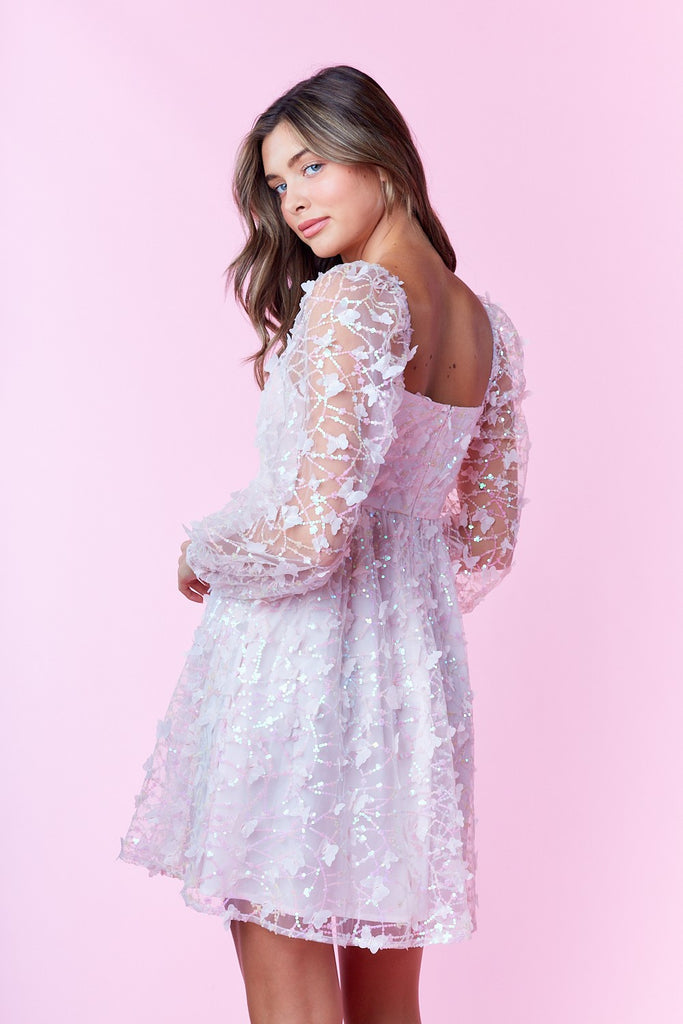 mesh babydoll dress Butterfly & Sequins Embroidered Mesh Babydoll Dress Pink / L mesh babydoll dress Butterfly & Sequins Embroidered Mesh Babydoll Dress Pink / L