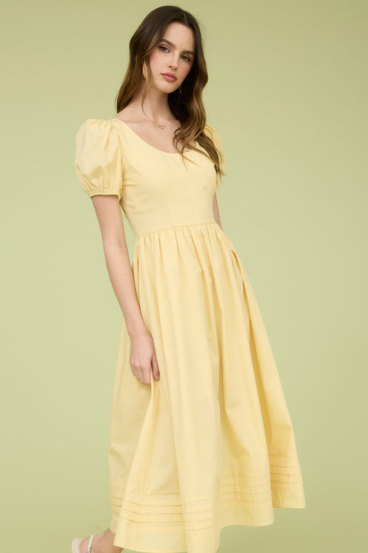 Balloon Sleeve A-line Midi Dress