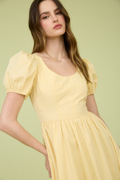 Balloon Sleeve A-line Midi Dress - Lulu Bella Boutique