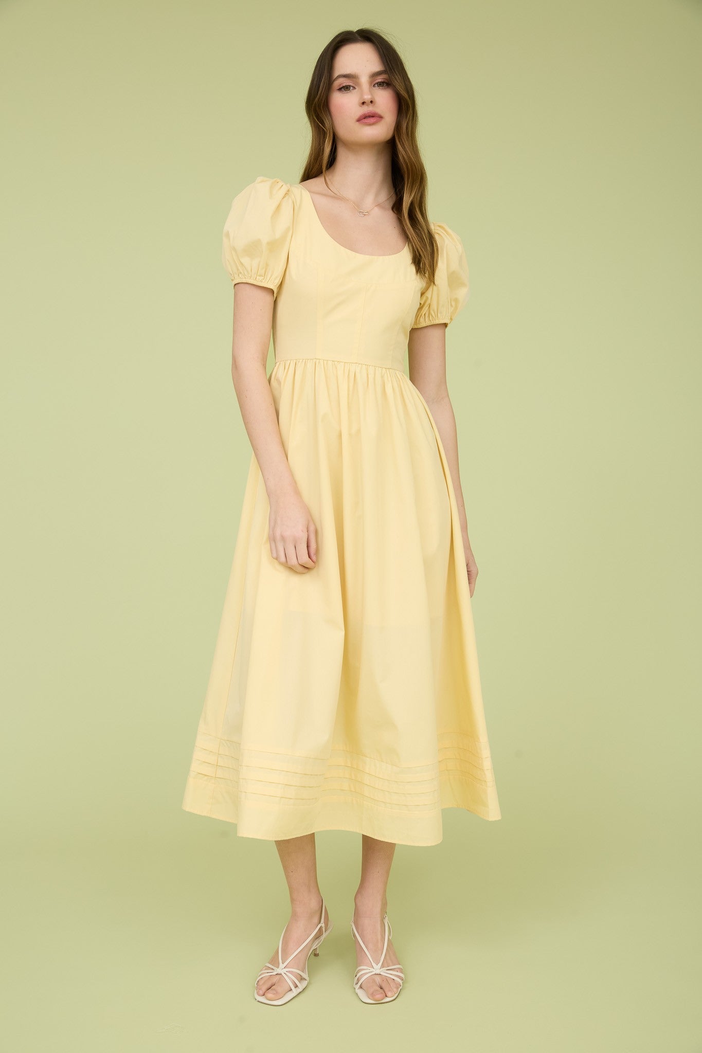 Balloon Sleeve A-line Midi Dress