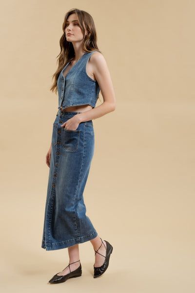 Button Down Denim Skirt