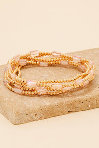 Faceted Glass Charms Metallic Beaded Bracelet Set: PINK - Lulu Bella Boutique