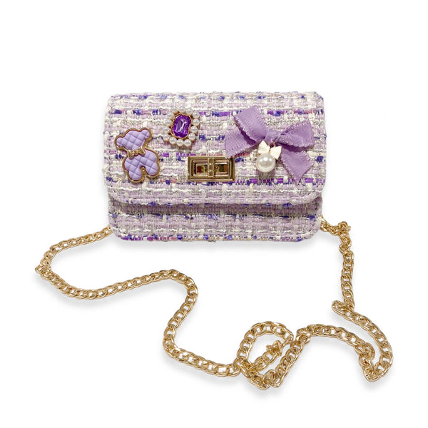 B1322 Teddy & Bow Tweed Purse (2 Colors): Purple