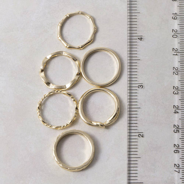 5 Piece Gold Textured Band Ring Stack Set