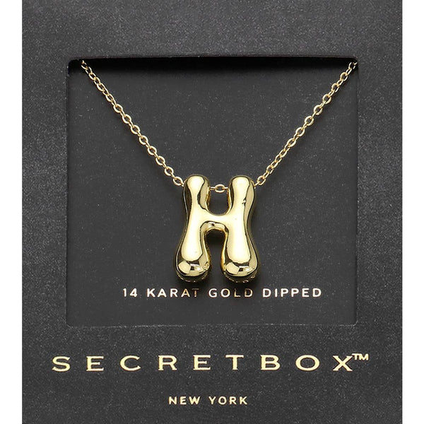 SECRET BOX_ 14K Gold Dipped Bubble Initial Pendant Necklace
: K