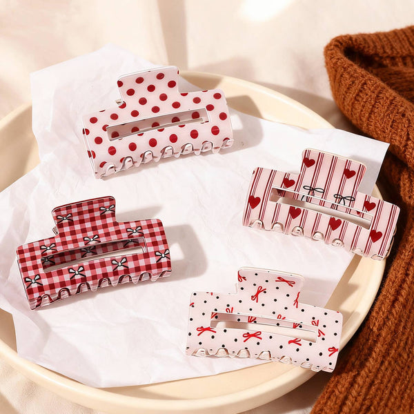 Cute Polka Dot & Checkered Hair Claw Clip: Love - Lulu Bella Boutique